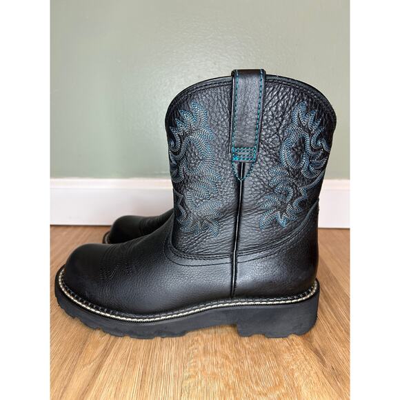 Ariat Fatbaby Womens 8.5 B Boots Western Cowboy Leather Black Blue Round Rodeo - Picture 6 of 8